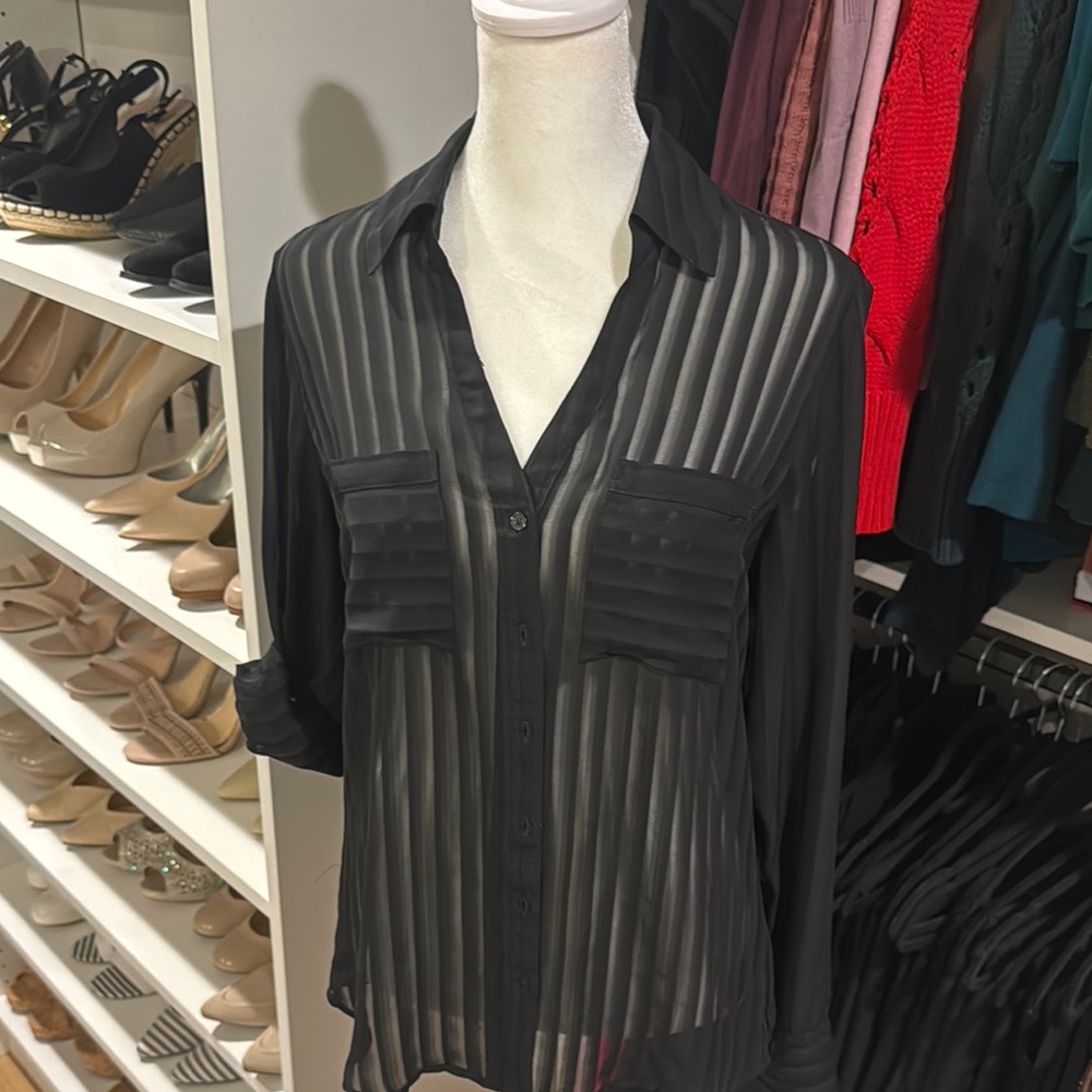 Black Sheer Button-Up Blouse